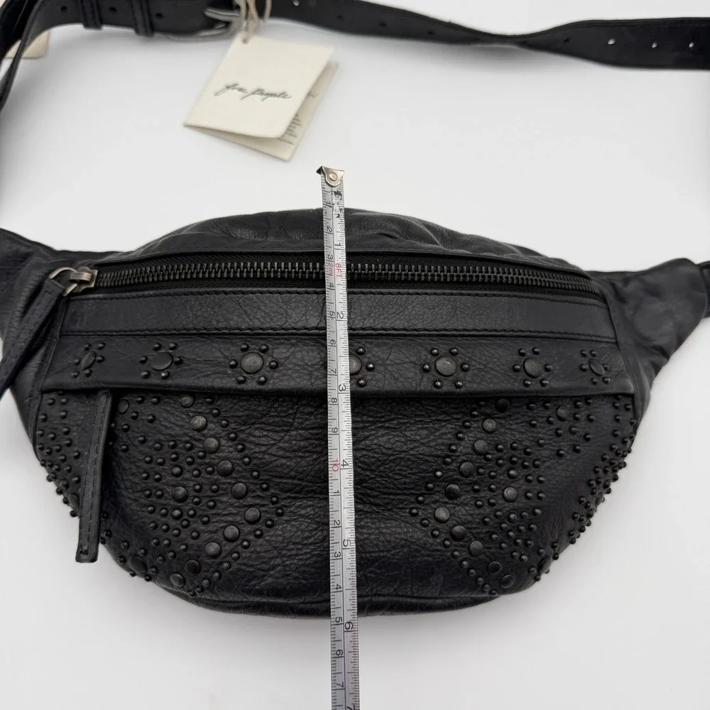 Free People Ana Adorned Sling Bag Black Leather Studded Crossbody Purse NWT